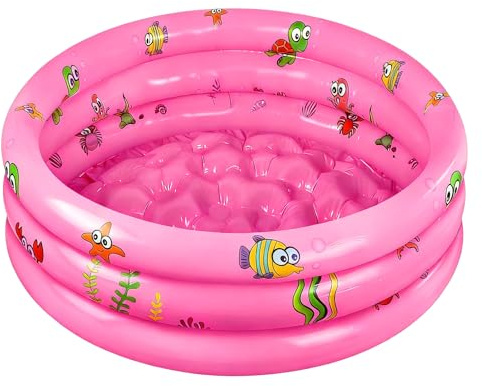Piscina per Bambini ø100 cm,Piscina Gonfiabile Baby Pool,Piscina Gonfiabile Familiare a 3 Anelli,Piscina Gonfiabile per Bambini da Giardino,Piscinetta per Bambinis,Cortile,Giardino (Rosa)