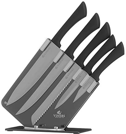 Viners Everyday Knife Block Set of 5 Pieces; Chef, Bread, Carving, Utility & Paring Knives, Black, Stainless Steel, ‎0305.190