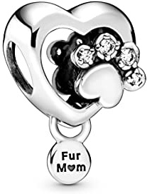 PANDORA Funkelndes Hundepfotenabdruck & Herz Charm, Silber, 1,7cm, 798873C01