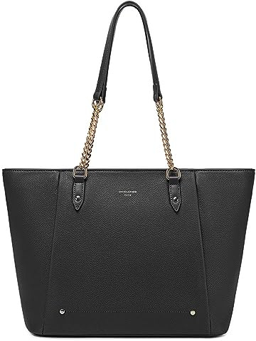 David Jones – Borsa a mano da donna – Grande borsa per la spesa A4 corsi di lavoro di grande capacità in pelle sintetica flessibile – Shopper con manici lunghi Tote Bag Elegant City, nero, Talla única
