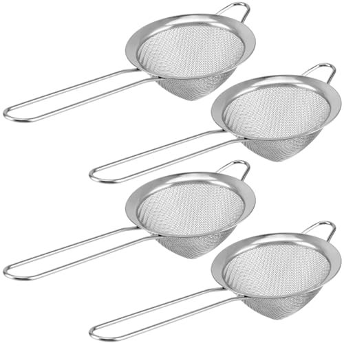 FUNSUEI 4 PCS Fine Mesh Strainer Bar, Colander Stainless Steel Mesh, Cocktail Strainer Sieve Bar for Loose Tea, Coffee, Juice, Sugar, Spice