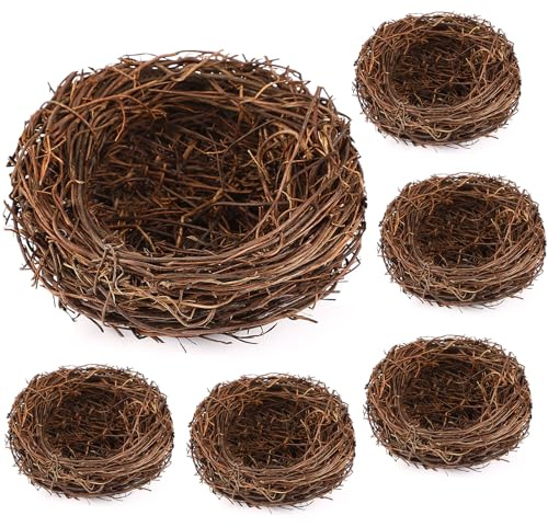 Gerrii 6 Pcs Artificial Bird Nests for Crafts Mini Faux Rattan Bird Nest Decoration for Easter Home Decor Fairy Garden Accessories Terrarium DIY Craft Supplies Wedding Table Centerpieces (8 Inch)