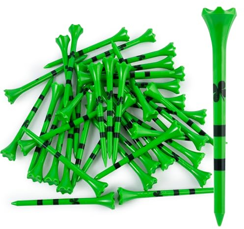 NorthPointe 3 ¼ Neon Plastic Golf Tees – Highly Visible Bright Colors - Easy to Find Golf Tees Plastic in Bulk (40, Neon Green Four Leaf Clover Shamrock, 3 1/4 inch)