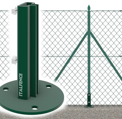 Italfence - Supporto per palo a T 30x30mm con piastra circolare in ferro plastificato da tassellare, 5 pezzi