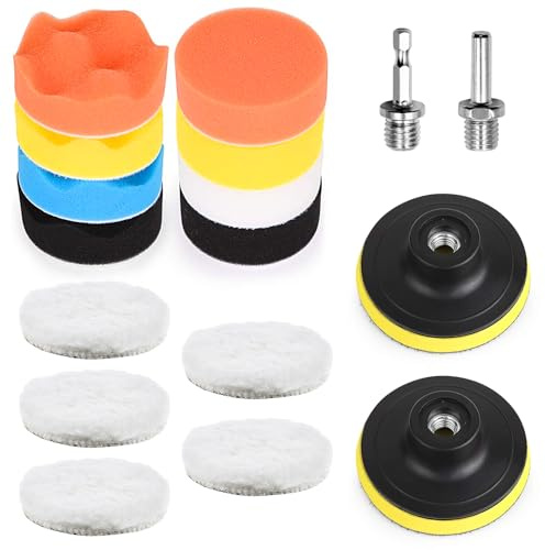 Gemtte Lot de 17 tampons de polissage de 80 mm, kit de polissage pour voiture, tournevis sans fil pour polissage, perceuse, meulage, cirage