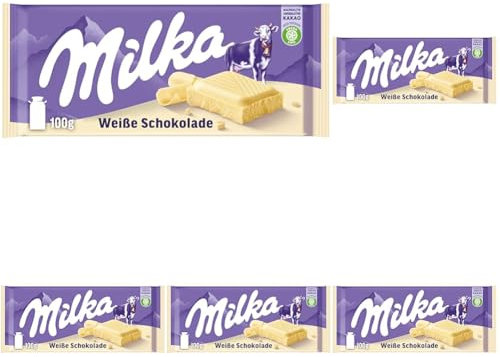 Milka Weiße Schokolade 1 x 100g I weiße Alpenmilch-Schokolade I Milka Schokolade aus 100% Alpenmilch I Tafelschokolade (Packung mit 5)