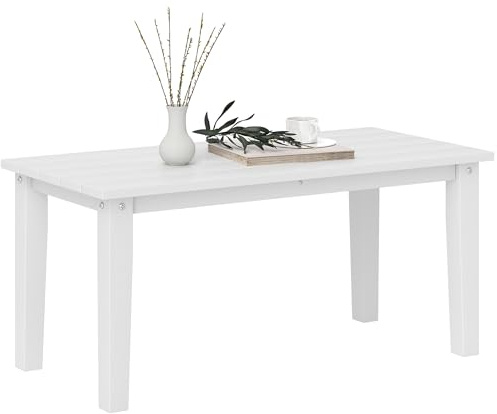 Outsunny Mesa Baja de jardín para Exteriores, Mesa de jardín de HDPE para Todo Tipo de Clima, Mesa Rectangular para Exteriores con Tablero de Listones para Patio, balcón, 91 x 44 x 42 cm, Blanco