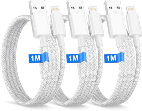Cable Cargador iPhone 1M 3Pack[MFi Certificado], USB Cable iPhone Carga Rápida para iPhone 14 13 12 11 Pro Max XS XR X 8 7 6S 5,iPad, Nylon Trenzado cables iPhone Carga Rápida Cables USB a Lightning