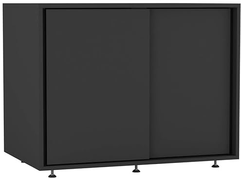 URBNLIVING Modern 2-Door Sliding Chest Cabinet Closet Storage Cupboard Organiser with Adjustable Feet, Space-Saving Design for Bedroom, Living Room, or Office - Black