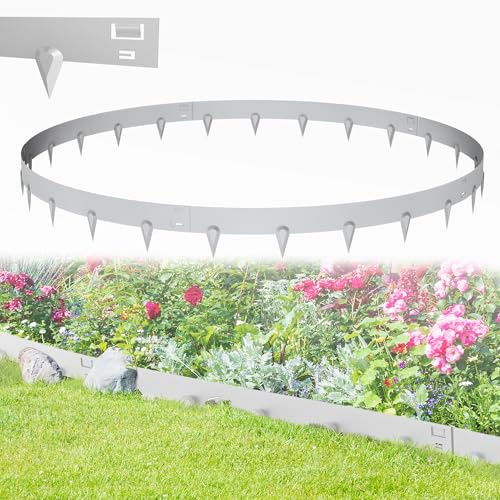 UISEBRT Rasenkante Metall 16 cm Hoch,Rostbeständige Beeteinfassung 10er-Set,Verzinkte Beetumrandung,Flexible Beetbegrenzung für Blumenbeete,Hofwege,Silber