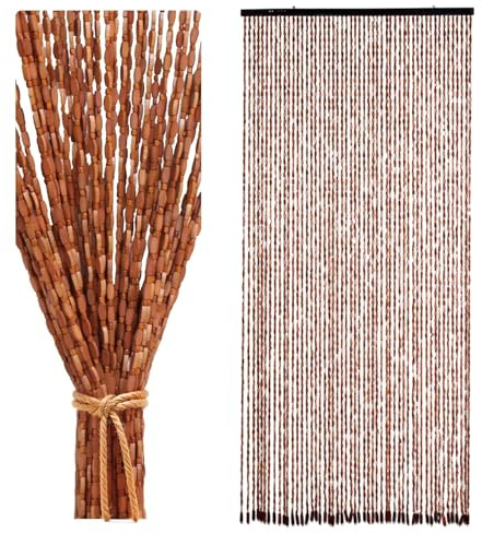 YCBTREE Cortina de perlas para puerta de balcón, 90 x 200 cm, cortina de puerta estilo bambú con 52 hilos, cortina protectora contra insectos de perlas de madera para balcón, dormitorio, camping