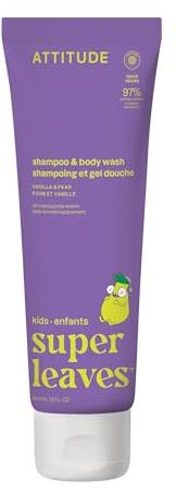 ATTITUDE Shampooing et Gel Douche 2-en-1 pour Enfant, Testé Dermatologiquement, Certifié EWG, Végan, Vanille & Poire, 240 mL