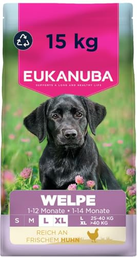 Eukanuba, alimento para Cachorros con Pollo Fresco para Razas Grandes - Alimento seco Premium para Perros Junior, 15 kg
