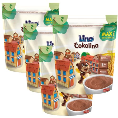 LINO Instant-Weizenbrei mit Kakao – 1 kg Beutel | Für Kleinkinder ab 8 Monaten | Schnell zubereitet, 4 ER