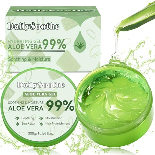 Aloe Vera Gel 99% Pure, Aloe Vera After Sun Moisturiser for Face, Body, Hair, Soothing Relief for Sunburn, Dry Skin, Irritation, Suitable for All Skin Types, 300g