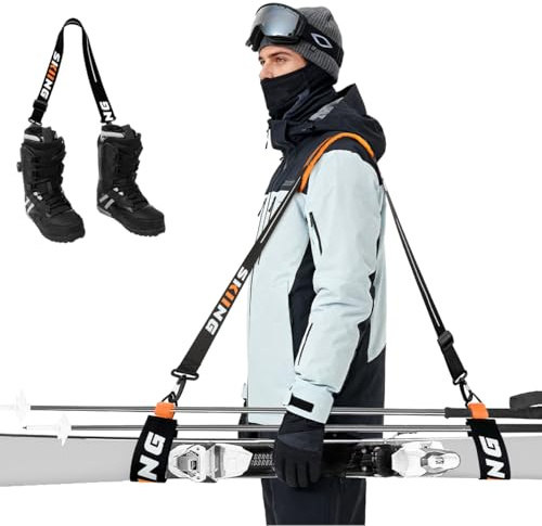 BESPOTCL Ski Tragegurt Verstellbar - Schultergurt für Ski, Snowboard, Skistöcke und Skischuhe - Rutschfester Trageriemen mit Polsterung für Erwachsene und Kinder - Wintersport Zubehör