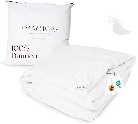 maxiga Reine Daunendecke Ganzjahr 135x200 cm – 100% DAUNEN, 1500g Füllgewicht, leicht & atmungsaktiv, Wärmebalance für alle Jahreszeiten, Oeko-TEX Zertifiziert, Allergiker geeignet, Baumwollhülle