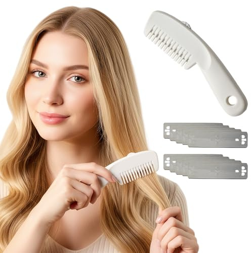 Ziyonix Peine de Afeitar y Corte Profesional, Cortador de Pelo de Doble Cara Recortador de Plástico con 10 Cuchillas de Repuesto, Kit de Peine para Adelgazar el Cabello, Unisex-adultos