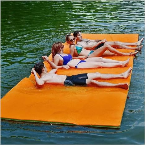 Flytande matta med liljeblad, flytande vattendyna, skum for strand, hav, sjö, upprullbar ö for vattenrekreation och avkoppling(Orange,2.7mx1.2mx3.3cm)