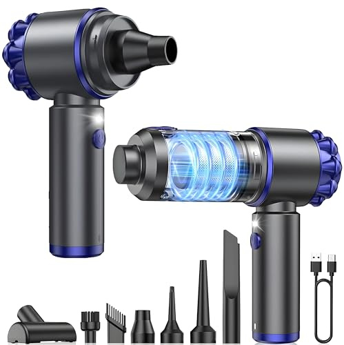 Steinborg® Handstaubsauger Akku 7in1 Handsauger kabellos mit Blasfunktion Starke Saugkraft 16000Pa Akkusauger Autostaubsauger Hand Staubsauger mit Gebläse LED Licht für Tierhaare geeignet 7 Aufsätze