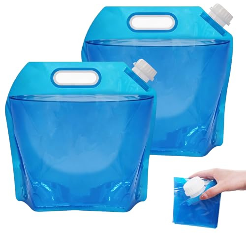 Hlimind Poches à Eau Pliables 10L (2 pièces) réservoir d'eau Potable Portable avec Bouchon étanche, réutilisable pour randonnée, Camping, Barbecue, Pique-Nique, Voyage