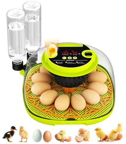 Gaethra Incubadora Huevos Gallina, Incubadora Automatica para 12 Huevos Volteo Automático de Huevos, Control de Temperatura y Humedad, Adecuado para la Incubación de Huevos de Gallina, Pato, Ganso