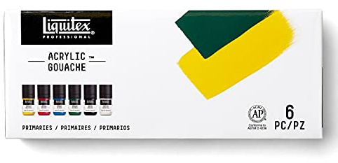 Liquitex 3699322 Professional Acrylic Gouache Set - Primärfarben, 6 Farben in 22ml, matt - Acrylfarbe mit Gouache Eigenschaften, Hochdeckend, Wasserfest & Lichtecht