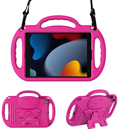 Surom Case for iPad 9th 8th 7th Gen 2021/2020/2019 10.2 Inch, Rose Pink | Light Weight Shock Proof Kids Tablet Case, Adjustable Shoulder Strap, Protable Handle, Sturdy Stand, iPad Air 3 10.5 2019