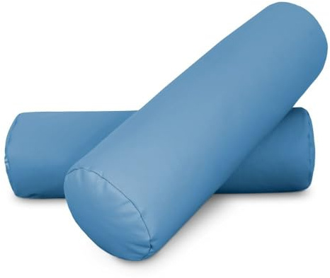 HAPPERS 2 Cojines cilíndricos de 50x15 en Polipiel Azul Cielo. Rollo Cervical para aliviar Dolor postural o Dormir
