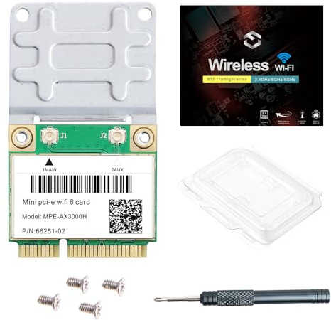 WiFi 6 Card MPE-AX3000H Dual-Band 2.4GHz & 5GHz BT 5.2 160MHz Channel Half Mini PCIe Up to 574Mbps (2.4GHz) + 2.4Gbps (5GHz) Compatible with Windows 10/11 64-bit Low Latency for Gaming/Streaming