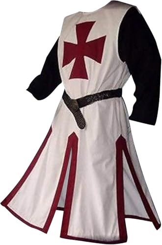 Feynman Disfraz de caballero medieval con túnica vikinga, disfraz de caballero templario, cruzado, para carnaval, cosplay