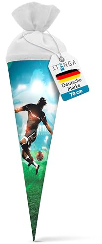 itenga Schultüte 70cm groß rund Fußball Einschulung Schulanfang - Zuckertüte für Jungen und Mädchen