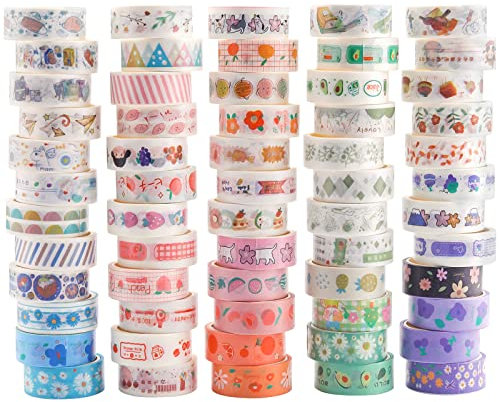 VIPNAJI 60 Rollen Buntes Washi Tape Set, 15 MM Breite x 2 M Länge, Masking Tapes zum Basteln, Scrapbooking, Fotodekoration, Geschenke, Bullet Journal