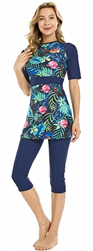 TaissBocco Rash Guard da Donna Costume da Bagno Modesto per Ragazze Manica Corta Bikini Costumi da Bagno da Surf Burkini (K4, XXL)