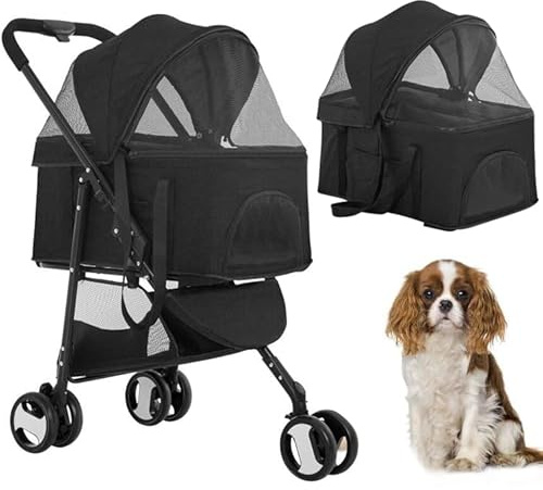 BestPet Pet Stroller Premium 3-in-1 Multifunction Dog Cat Jogger Stroller for Medium Small Dogs Cats Folding Lightweight Travel Stroller with Detachable Carrier, Black