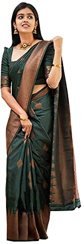 C J Enterprise Banarasi - Sari de seda pura Kanjivaram suave con blusa (línea Gola), Verde, talla �nica