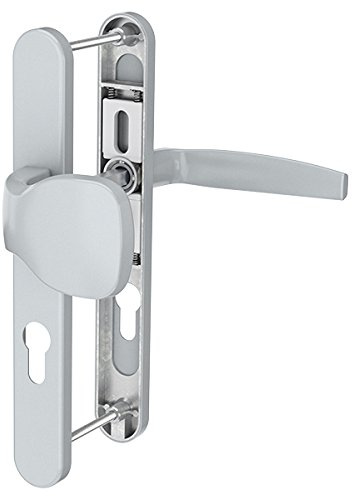 Bricard 7788927. Set di maniglie su piastra Emetal. Cuscinetto cavalletto e pinna per porta d'ingresso (per cilindro europeo). Laccato Argento.