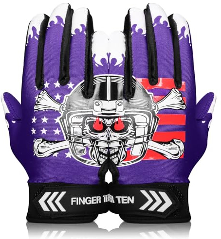 FINGER TEN Guantes de fútbol americano para jóvenes y niños, ultra adherentes, antideslizantes, receptores de palma, guantes de rugby, protección elástica flexible, impermeables, ajuste profesional de