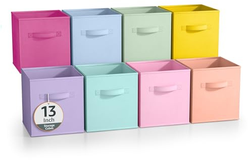 Sorbus Fabric Storage Cubes - 8 Foldable Storage Bins for Organizing Pantry, Cubbies, Toy Box - Clothes Storage & Closet Organizer - 13 Inch Collapsible Cube Baskets for Shelves with Handle
