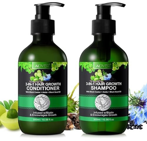 P-Beauty 3-in-1 Hair Growth Set Conditioner & Shampoo - Mit Schwarzem Rizinusöl, Amla & Schwarzkümmel - Shampoo, Conditioner & Öl für Stärkeren Haarwuchs, Glanz & Geschmeidigkeit - Für Alle Haartypen