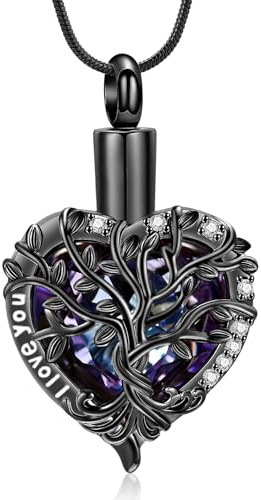 AIWENXI Collar con colgante de urna del árbol de la vida para cremación, en forma de corazón, para cenizas, collares para hombres y mujeres, amor, recuerdo, regalos, urna conmemorativa, colgante de