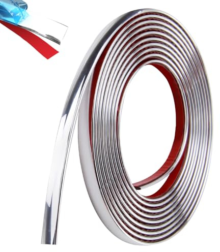 5m x 12mm Wall Molding Trim Edging Self Adhesive Moulding Strip, Silver | Metal-Like Electroplated Bright Silver Tape for Ceiling Walls Paneling Mirror-Like Finish Design Peel and Stick on 16.4ft