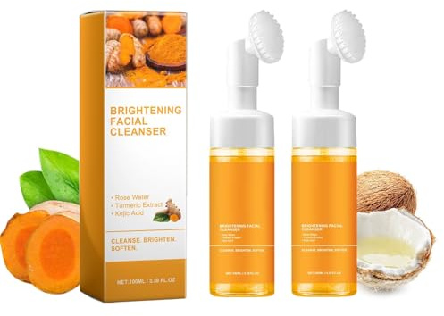 2 Pcs Turmeric Foaming Face Wash, Deep Cleansing Glow Wash Turmeric Facial Cleanser With Brush.