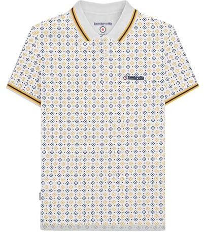 Lambretta Mens Geometric Print Short Sleeve Polo Shirt (UK, Alpha, 3XL, Regular, Regular, White)