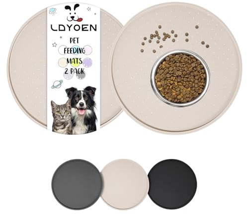 LDYOEN 2 Stück Napfunterlage für Hund Katzen, Hundenapf Unterlage Katzennapf Unterlage aus Silikon, Hunde Katzen Futtermatte wasserdichte und rutschfeste Fressnapf mit Rand, 30x30cm, Beige
