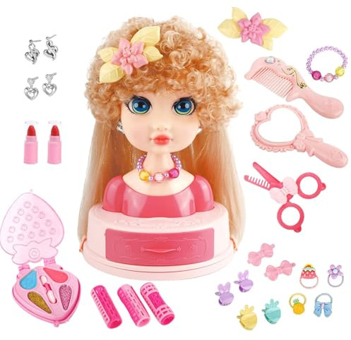 Generisch Cabeza de maniquí de peluquería - Juego de peluquería para juegos de rol - Practicar el peinado con pinzas para el pelo para niños de 3 a 6 años