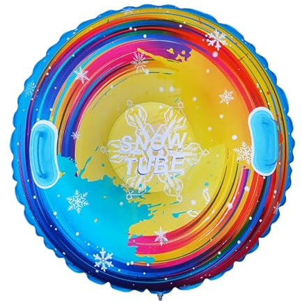 Trineo inflable de nieve de 90 cm, trineo de nieve con asas, tubo de nieve, trineo resistente, espesar, esterilla de esquí, juguete para niños y adultos, patinaje, esquí (amarillo azul)