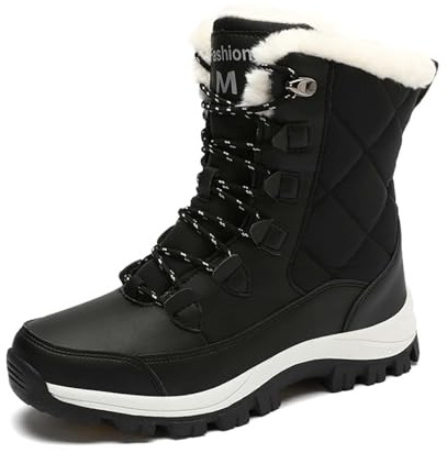 2025 Botas de nieve de invierno para mujer, hasta la pantorrilla, con cordones, forradas, cálidas, cómodas, para paseos al aire libre, senderismo, ocio, bebé niña 23, Negro , 37 EU