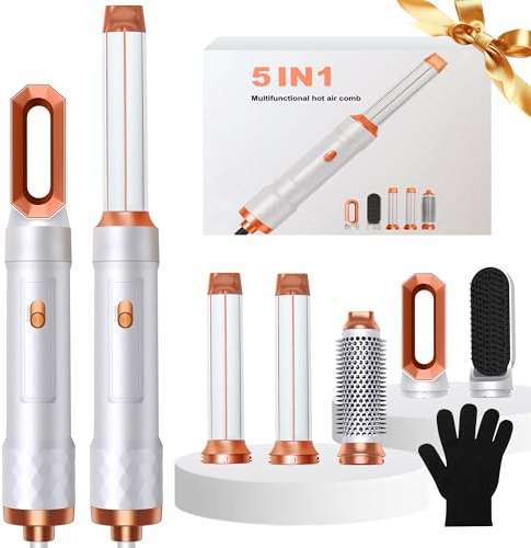 peluquero Secador 5 en 1 Secador Moldeador de Pelo 5 Cabezales Intercambiables 3 Temperaturas moldeador pelo Cepillo Secador Pelo uego de Brochas para Secar el cCabello, Viaje Ligeros para Mujeres