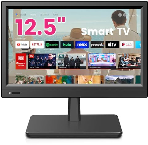 othoig 12.5 Inch Small Smart TV with Built-in Apps, Full HD 1080P Mini Flat Screen TV, WiFi & Bluetooth, ATSC Digital Tuner, USB/HDMI/AV Inputs,12V Car Charger Small TV for Kitchen,Bedroom,RV,Office